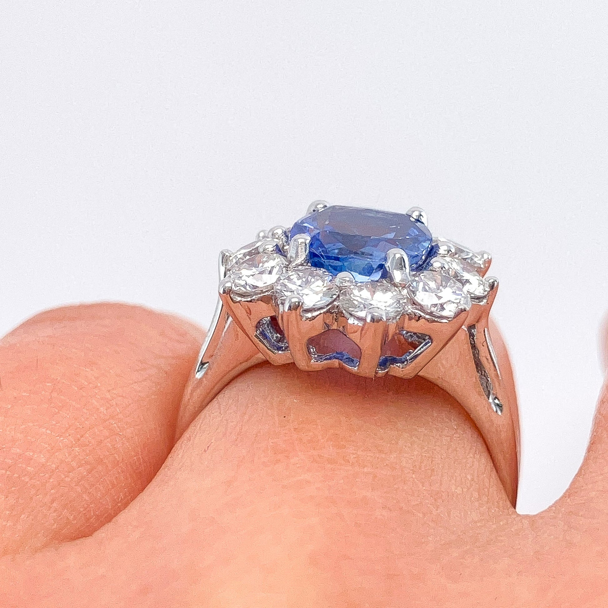 2.50ct GIA No Heat Sapphire & Diamond Cluster Ring, 18k - Forever Rox Fine Jewelry