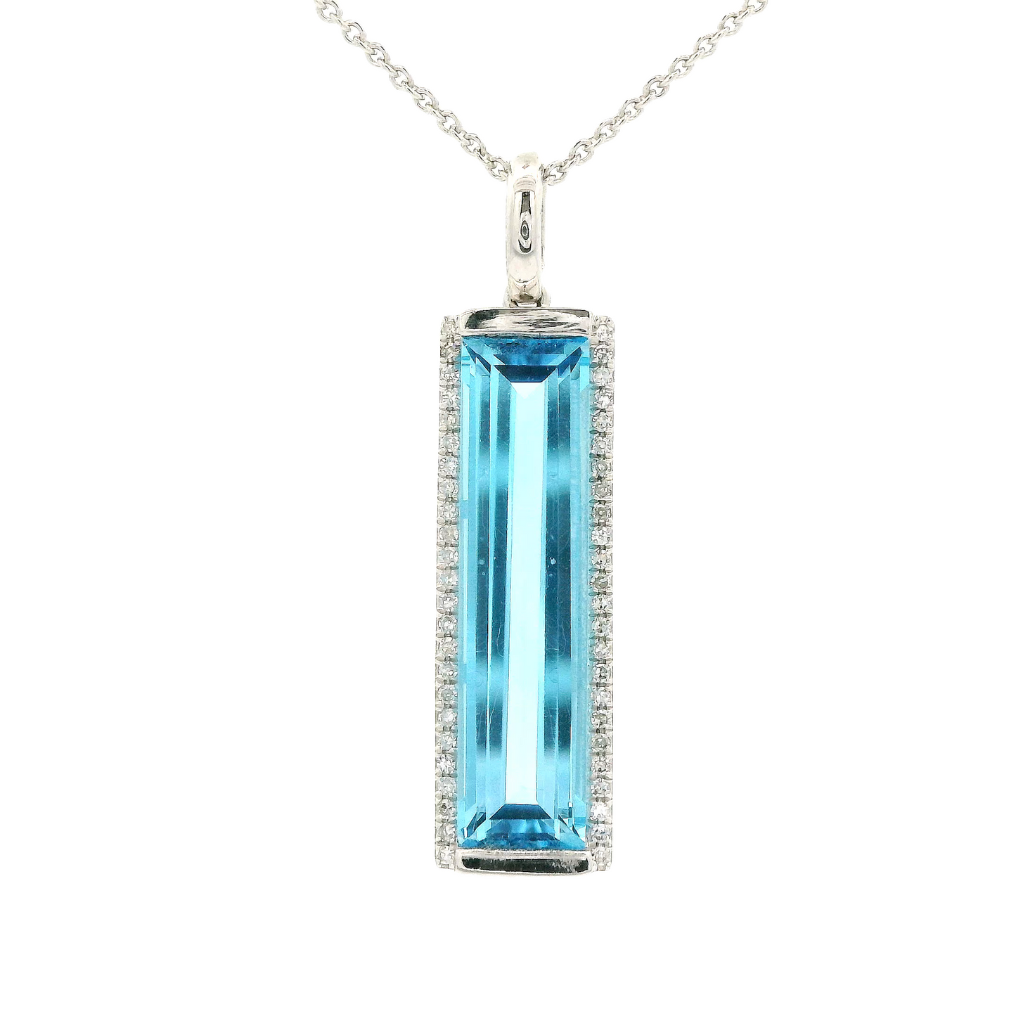 Enlongated Emerald Cut Swiss Blue Topaz & Diamond Pendant