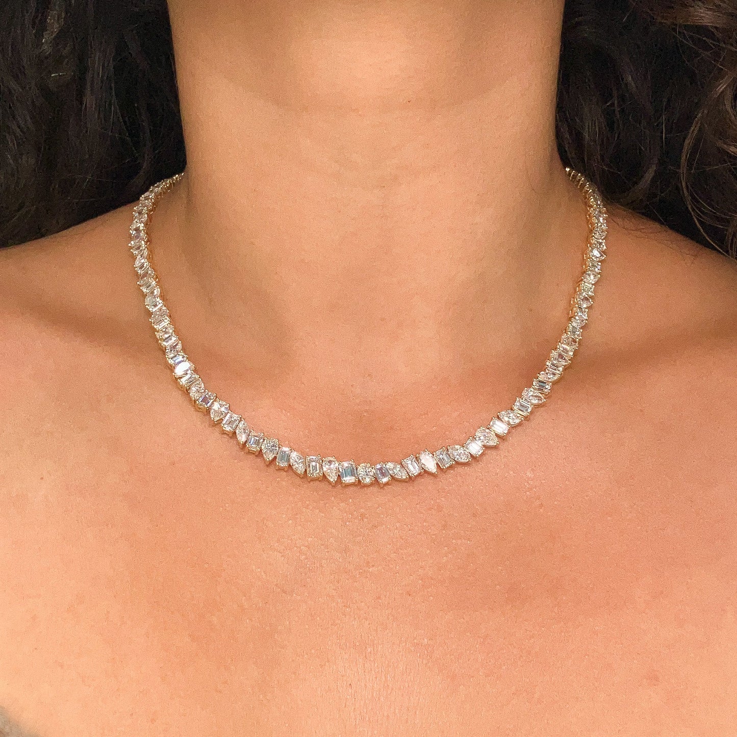 29.18ctw Mixed Cut Diamond Tennis Necklace - Forever Rox