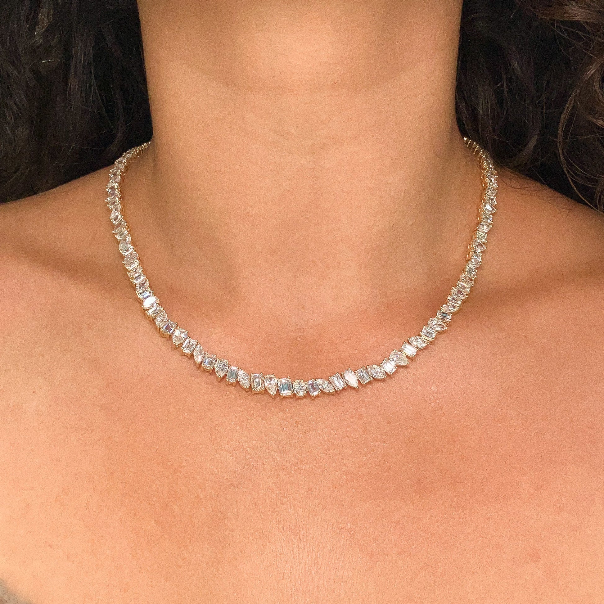 29.18ctw Mixed Cut Diamond Tennis Necklace - Forever Rox