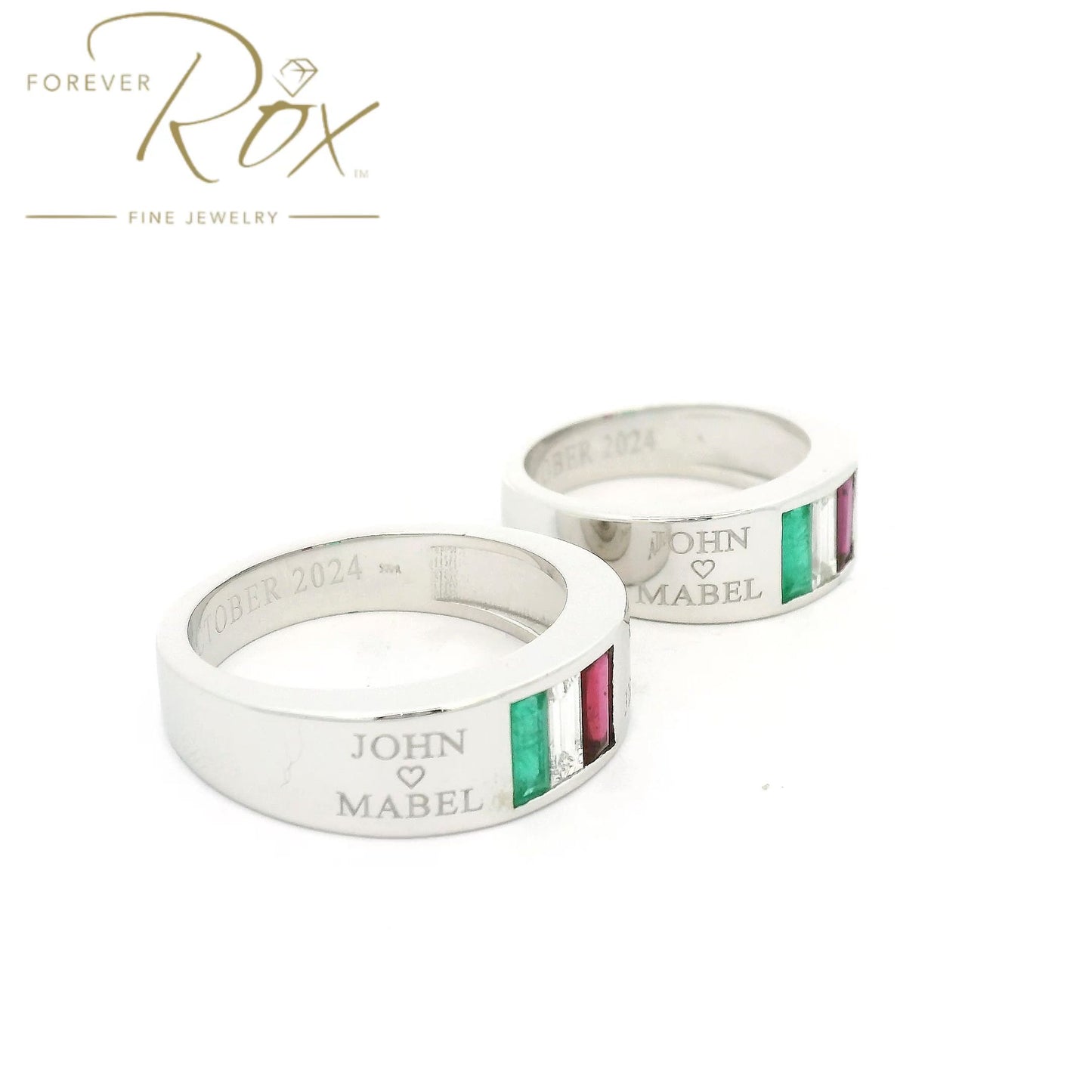 Custom Italian Flag Emerald, Diamond & Ruby Matching Rings