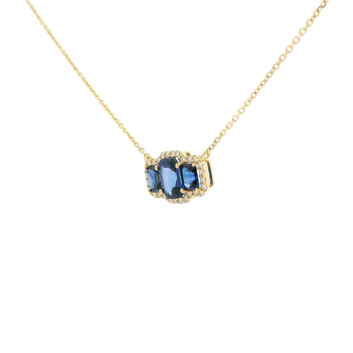 3 Emerald Cut Sapphire & Diamond Pendant - Forever Rox Fine Jewelry