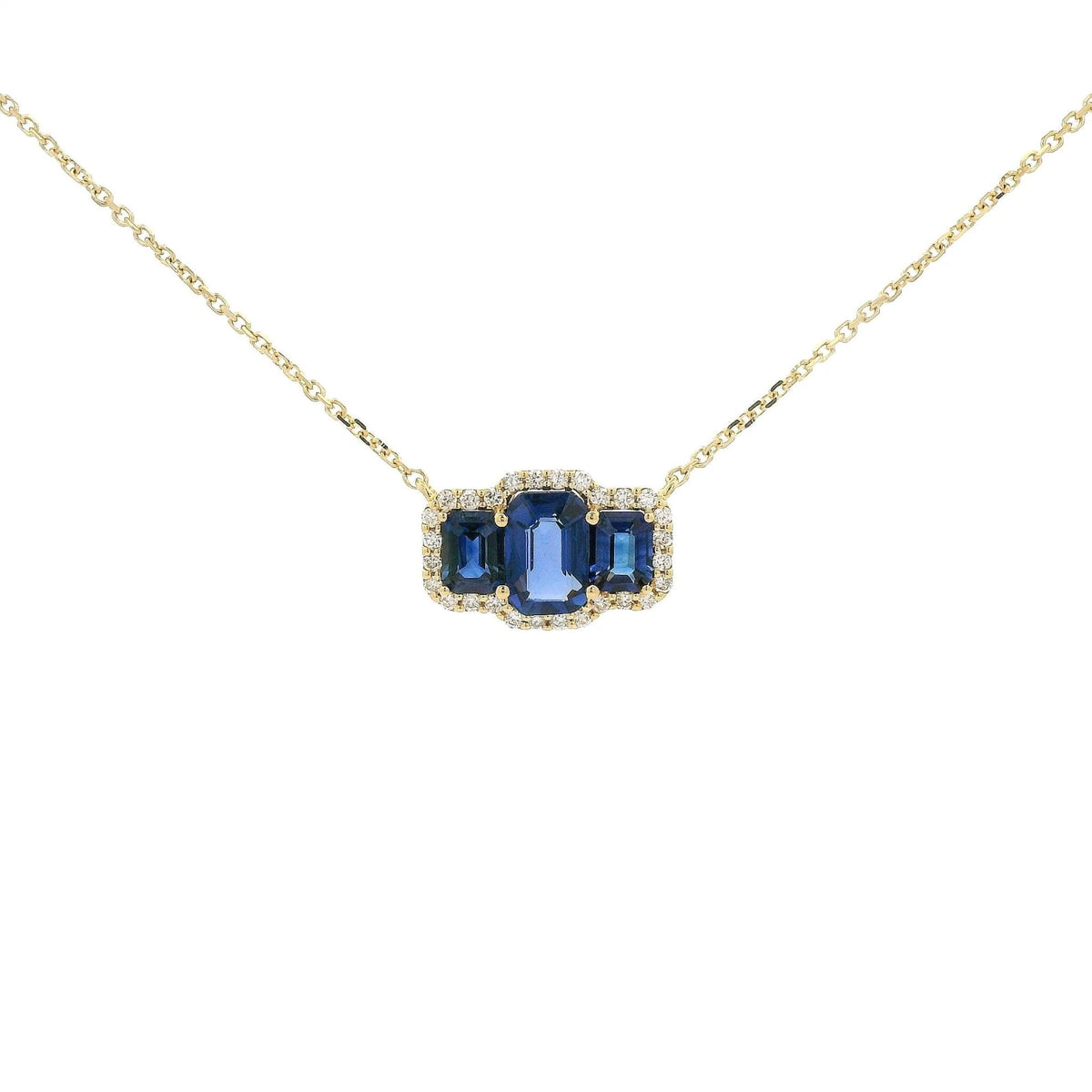 3 Emerald Cut Sapphire & Diamond Pendant - Forever Rox Fine Jewelry