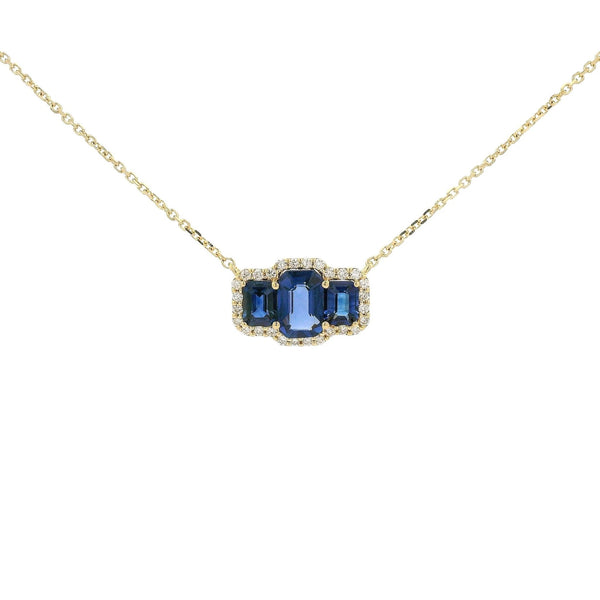 3 Emerald Cut Sapphire & Diamond Pendant - Forever Rox Fine Jewelry