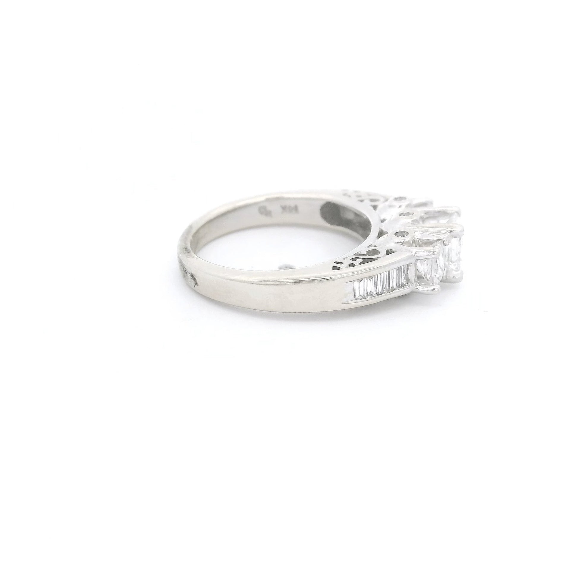 3 Princess Cut Diamonds Bridal Ring With Baguettes Down the Shank - Forever Rox Fine Jewelry