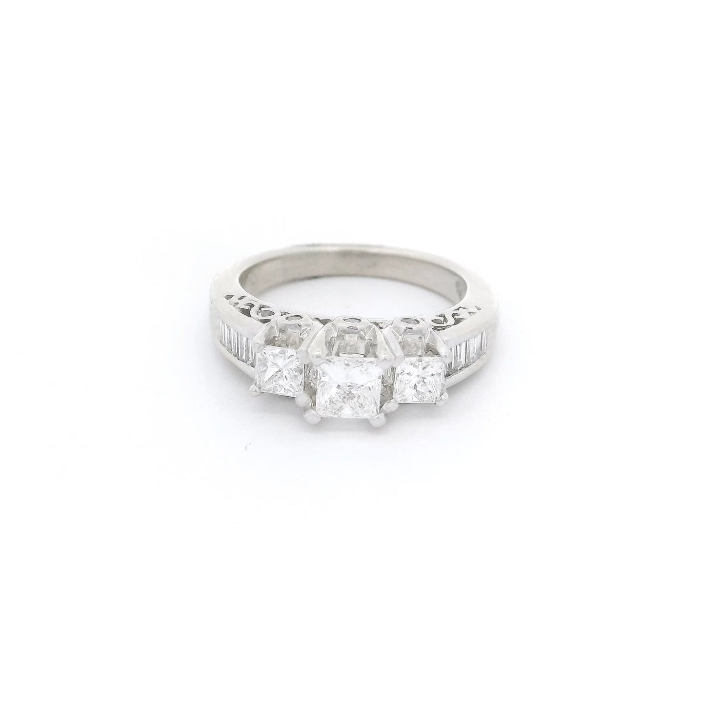 3 Princess Cut Diamonds Bridal Ring With Baguettes Down the Shank - Forever Rox Fine Jewelry