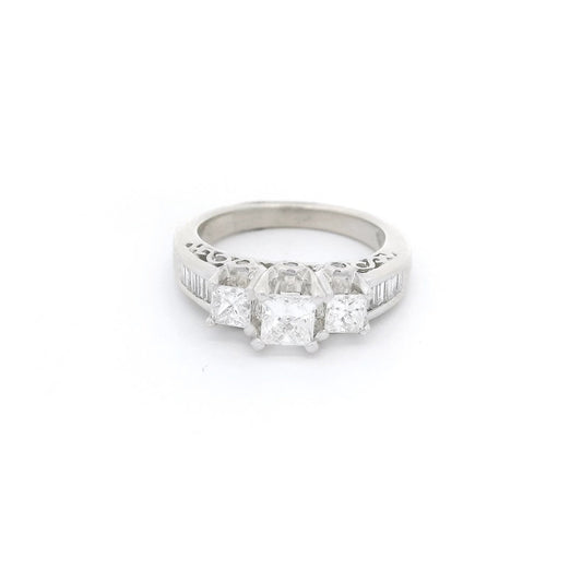 3 Princess Cut Diamonds Bridal Ring With Baguettes Down the Shank - Forever Rox Fine Jewelry