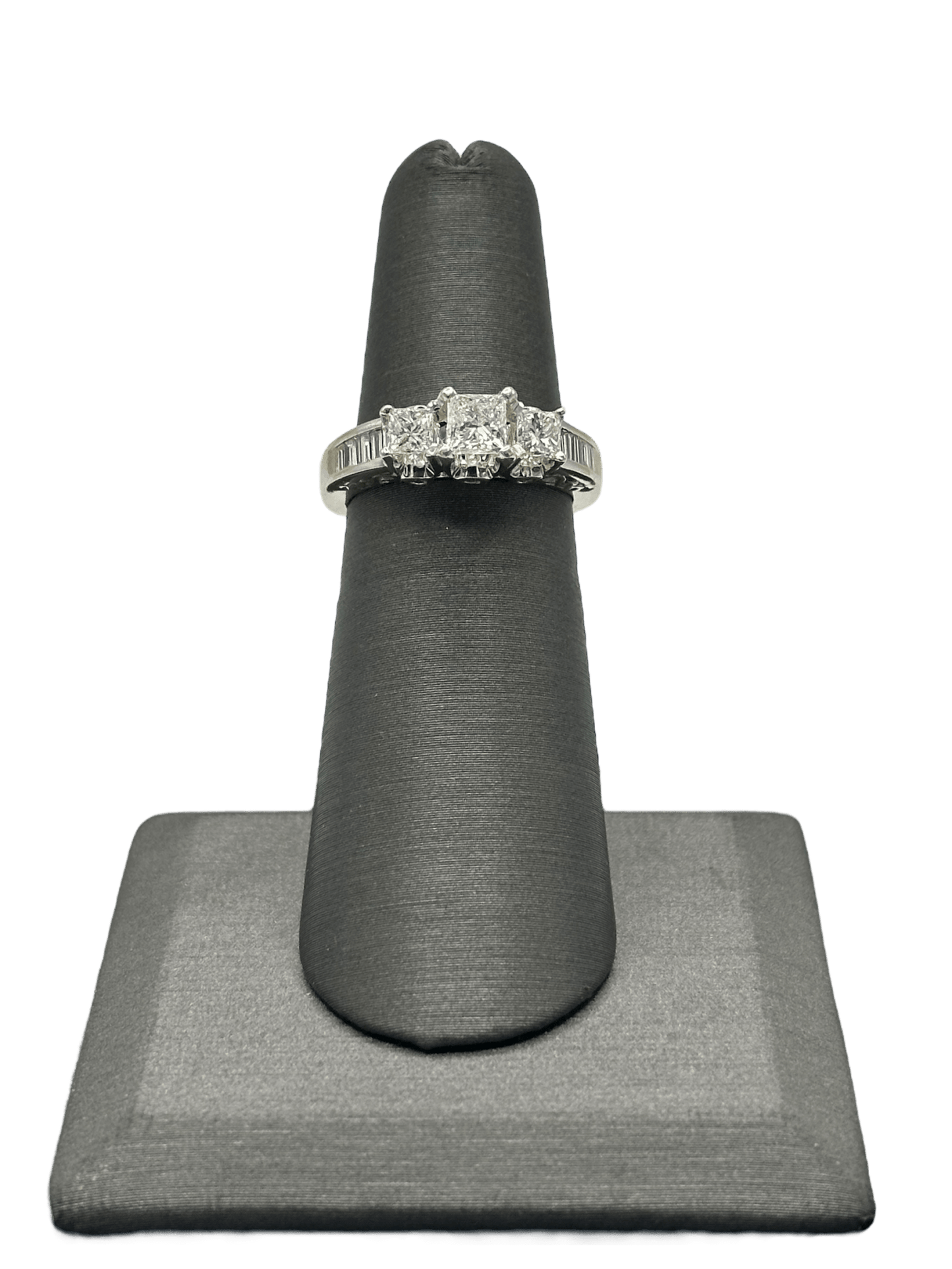 3 Princess Cut Diamonds Bridal Ring With Baguettes Down the Shank - Forever Rox