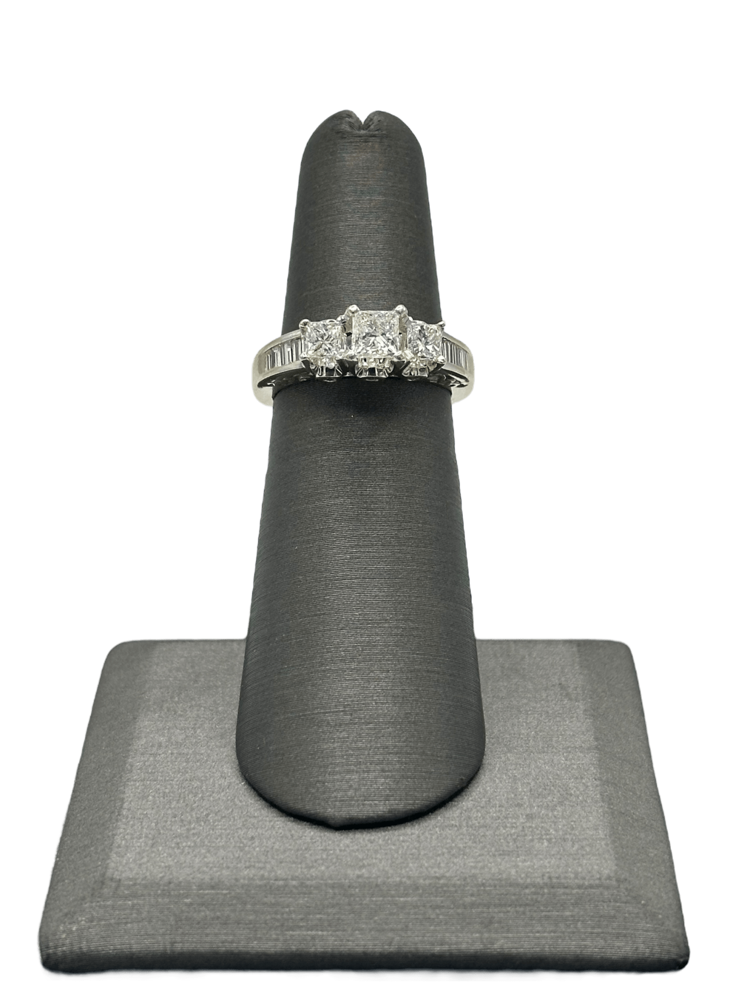3 Princess Cut Diamonds Bridal Ring With Baguettes Down the Shank - Forever Rox