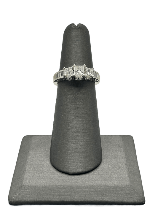 3 Princess Cut Diamonds Bridal Ring With Baguettes Down the Shank - Forever Rox