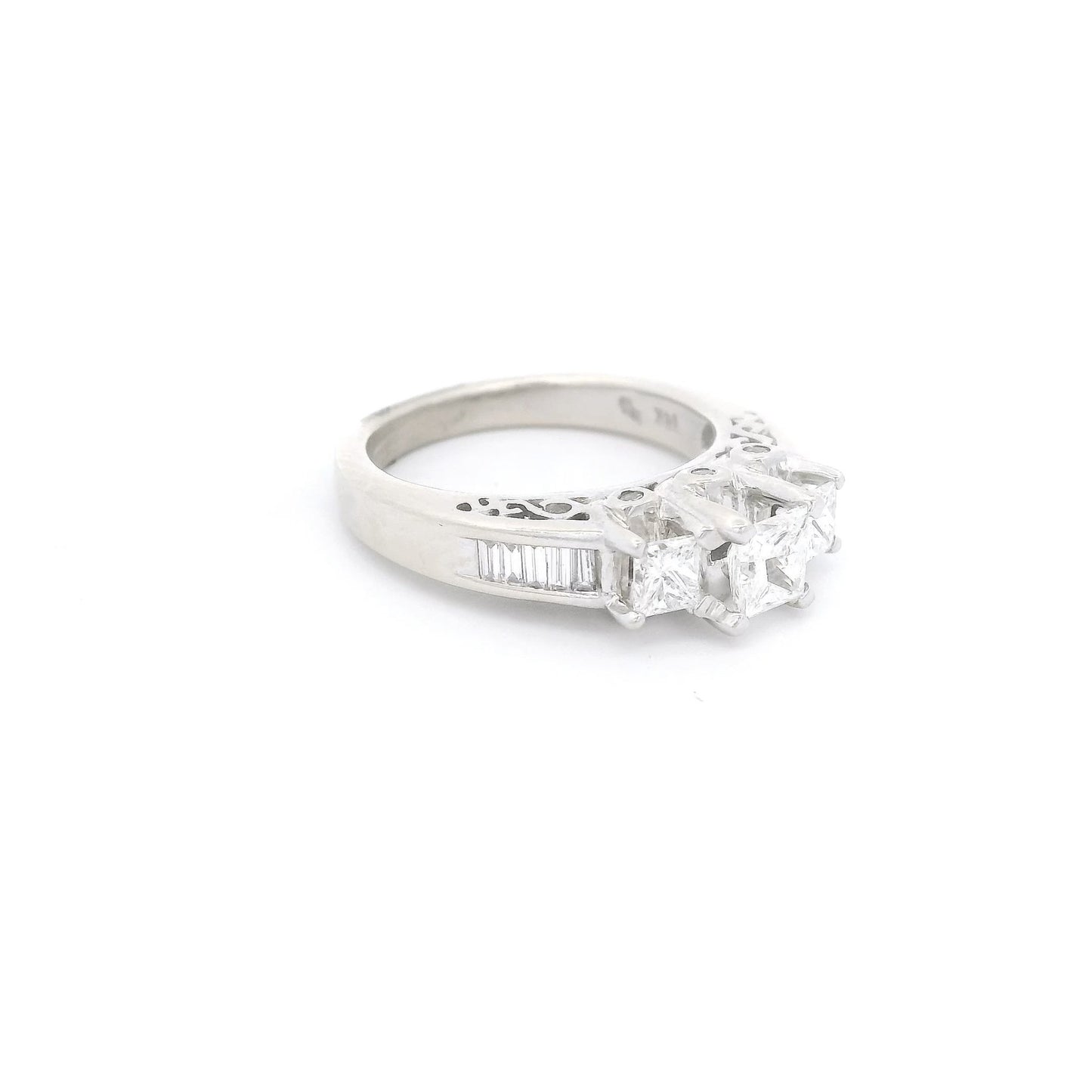 3 Princess Cut Diamonds Bridal Ring With Baguettes Down the Shank - Forever Rox Fine Jewelry