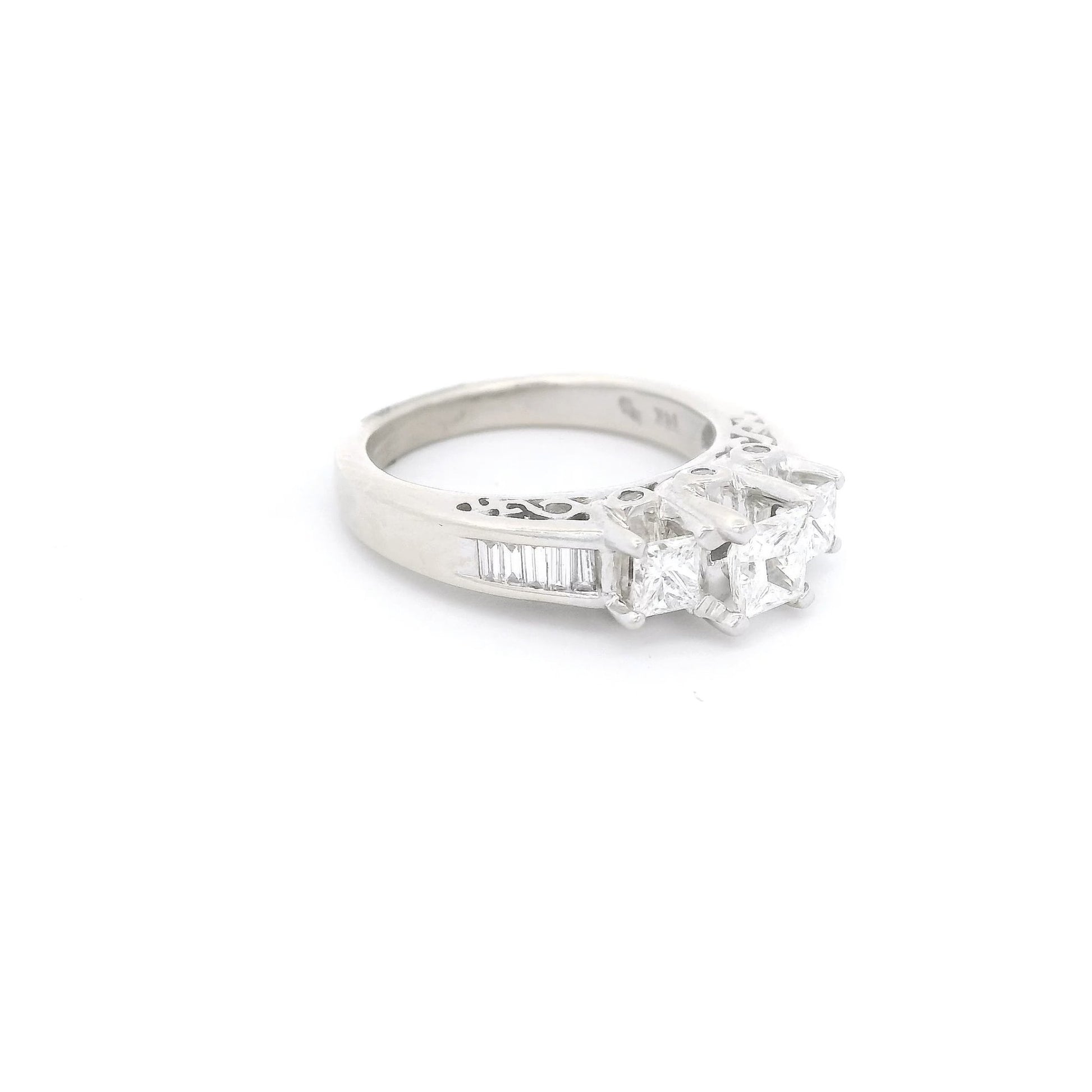3 Princess Cut Diamonds Bridal Ring With Baguettes Down the Shank - Forever Rox Fine Jewelry