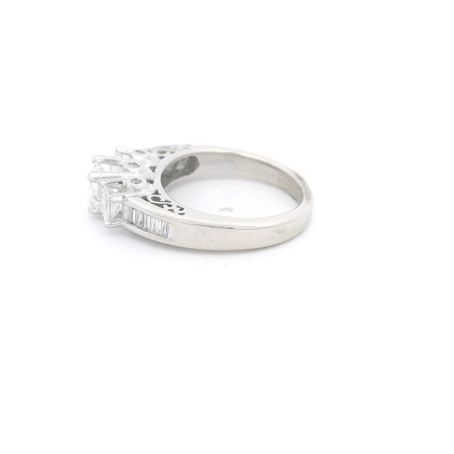 3 Princess Cut Diamonds Bridal Ring With Baguettes Down the Shank - Forever Rox Fine Jewelry
