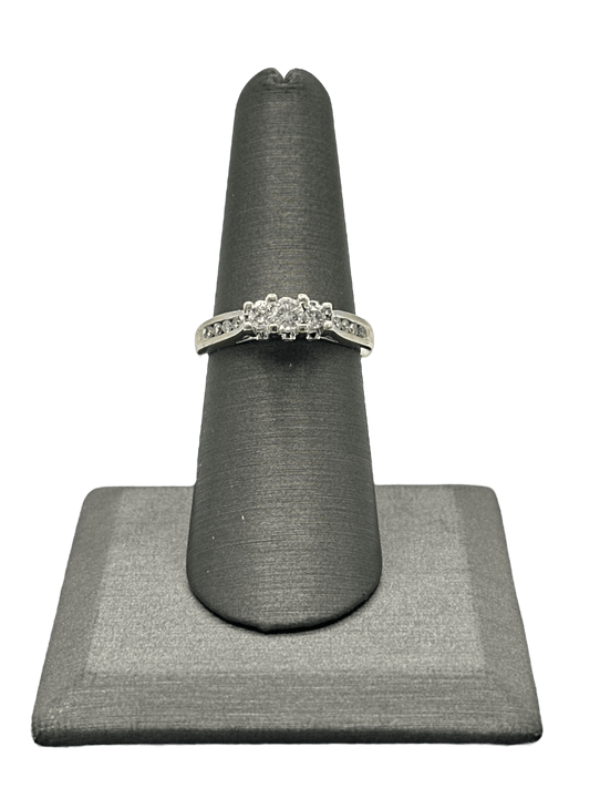 3 Round Diamond Bridal Ring With Channel Set Diamonds Down Shank - Forever Rox