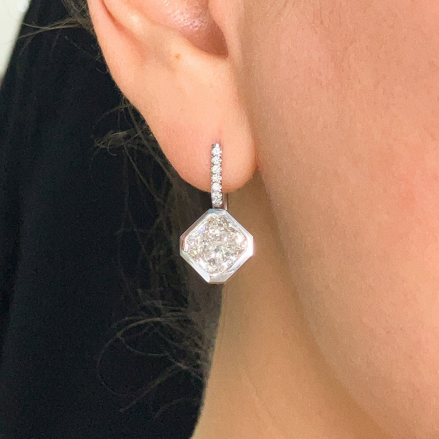 3.00ct + 3.03ct GIA Certified Radiant Dut Diamond Drop Earrings, 18k - Forever Rox Fine Jewelry