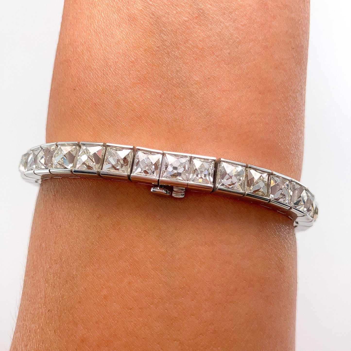 ·31.34cts French Cut Diamond Tennis Bracelet, Platinum - Forever Rox