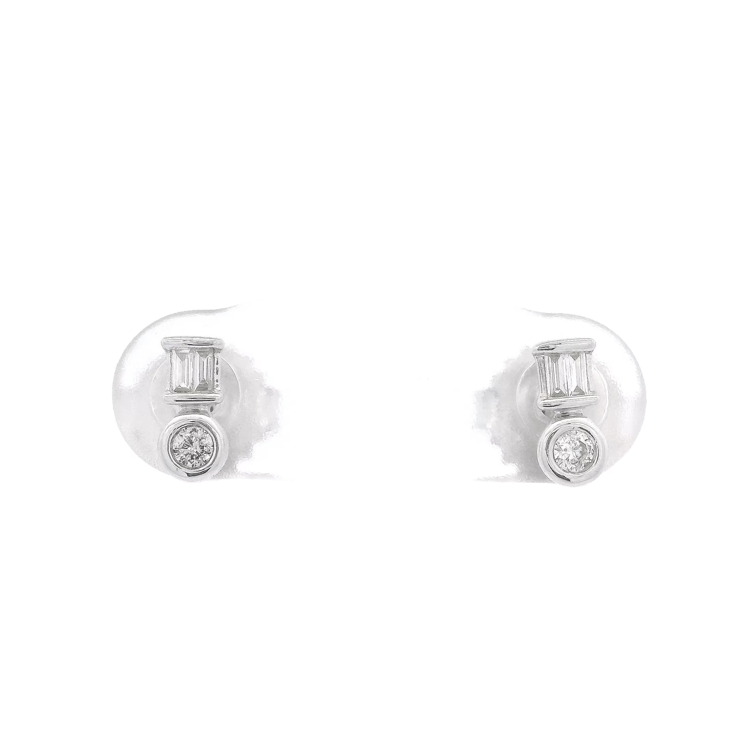 Silver Baguette & Round Diamond Studs