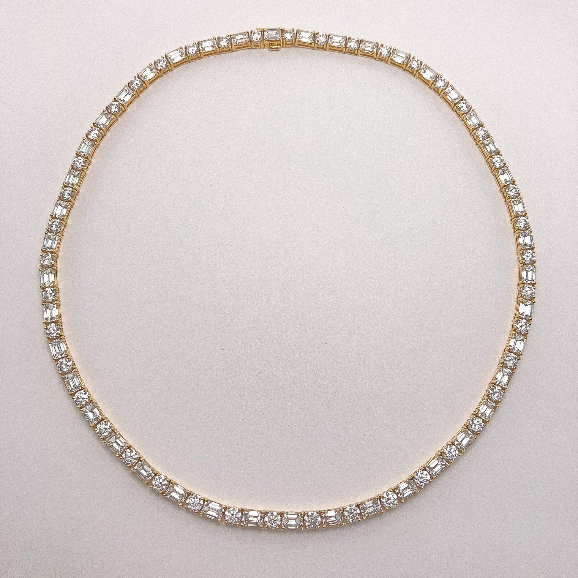36.49cts Round & Emerald Cut Diamond Tennis Necklace, 18k º - Forever Rox