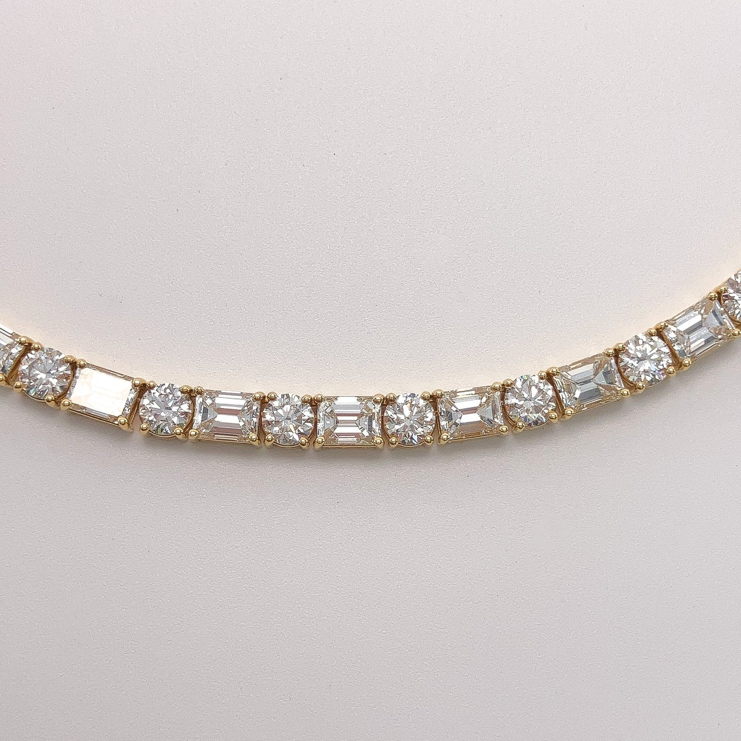 36.49cts Round & Emerald Cut Diamond Tennis Necklace, 18k º - Forever Rox