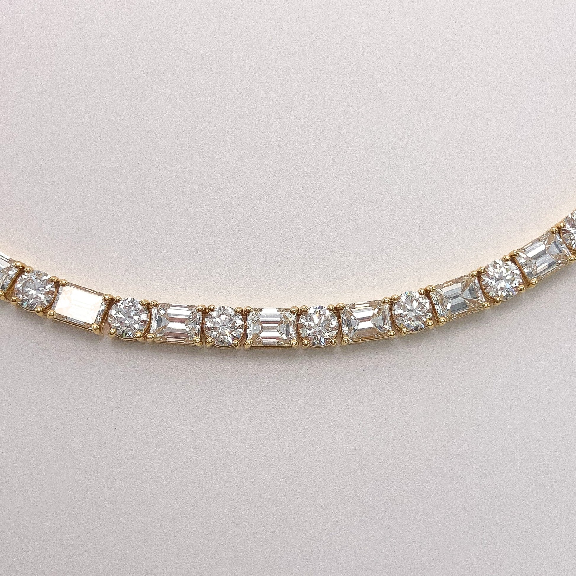 36.49cts Round & Emerald Cut Diamond Tennis Necklace, 18k º - Forever Rox