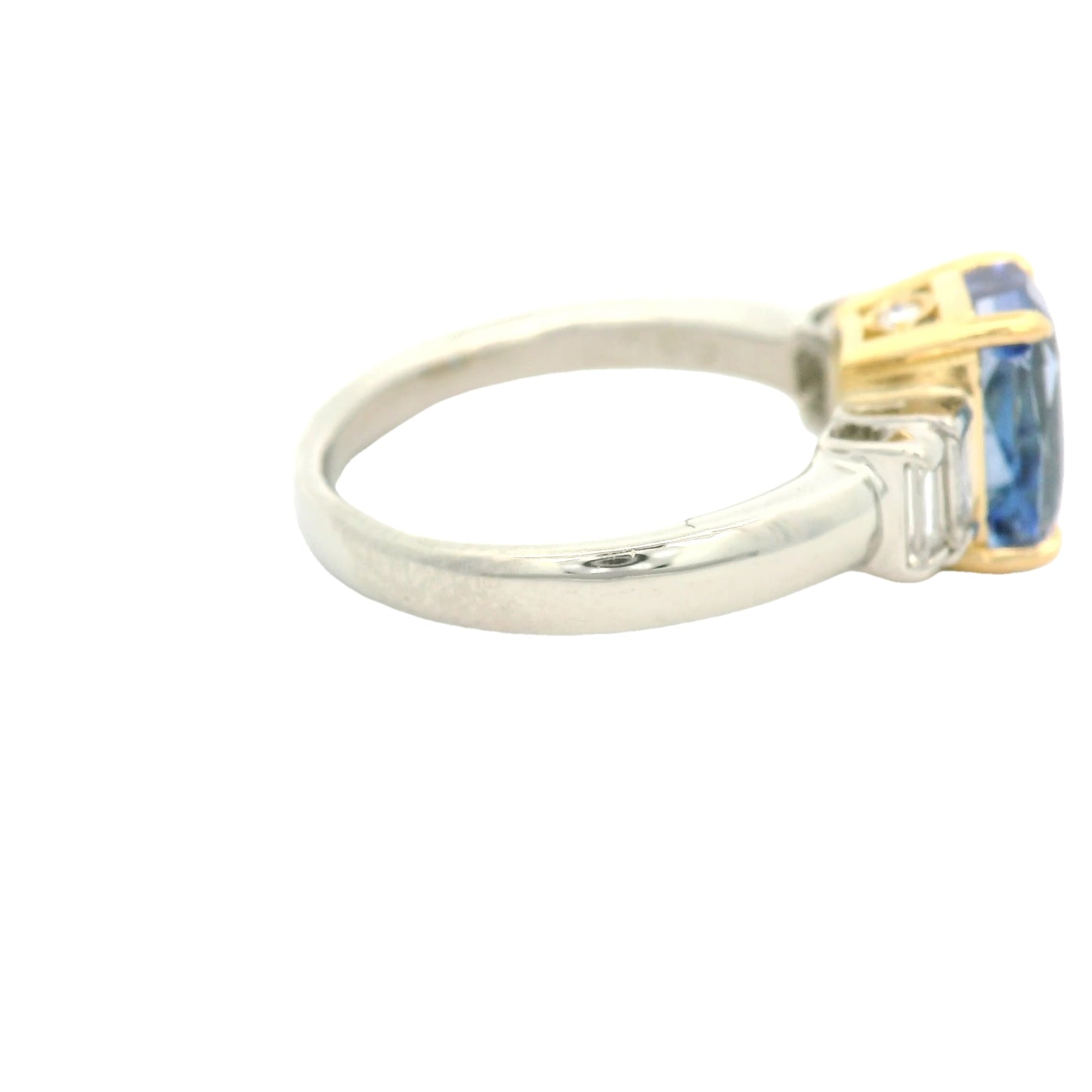 No Heat Ceylon Sapphire & Baguette Diamond Ring