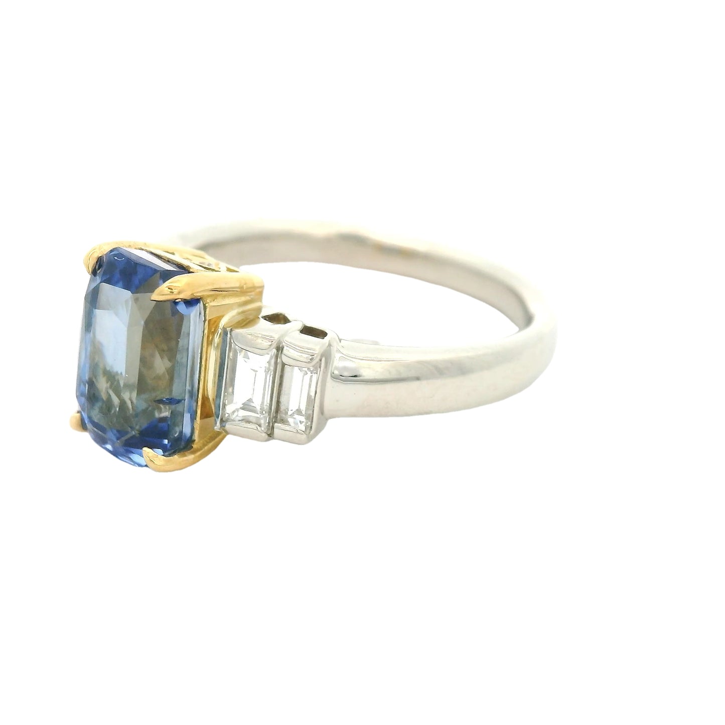 No Heat Ceylon Sapphire & Baguette Diamond Ring