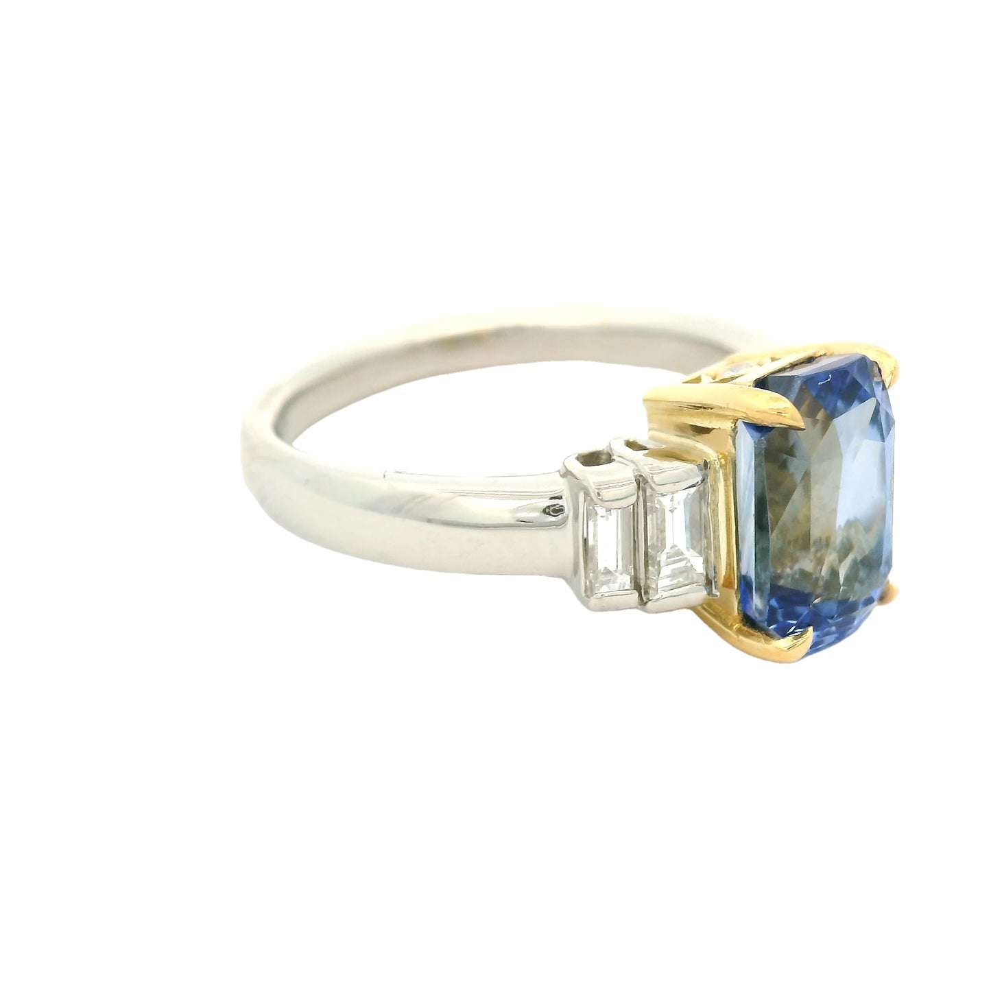 No Heat Ceylon Sapphire & Baguette Diamond Ring