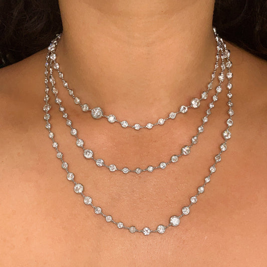 37.52cts Old European Cut Diamond Bezel 50" Chain, Platinum º - Forever Rox