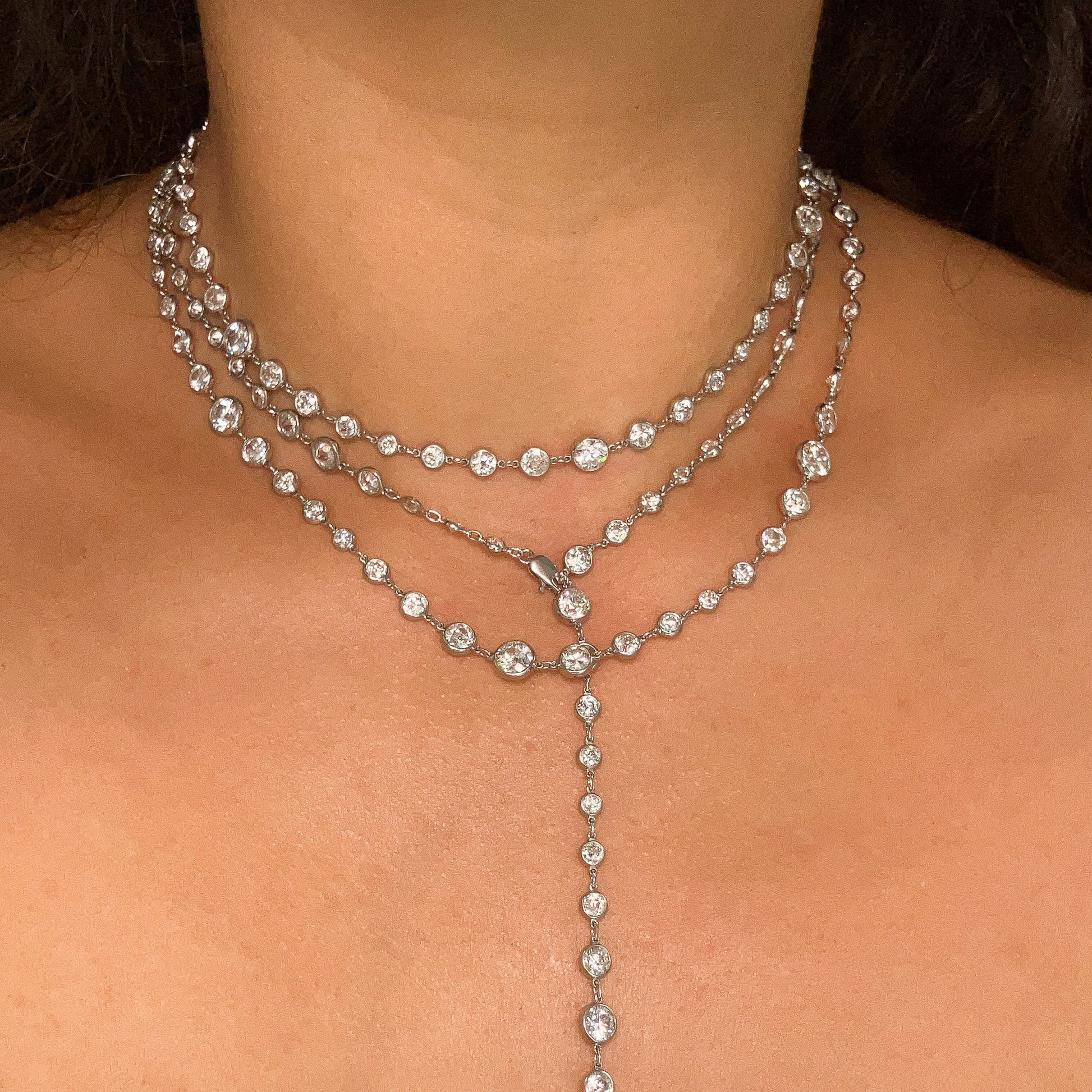 37.52cts Old European Cut Diamond Bezel 50" Chain, Platinum º - Forever Rox