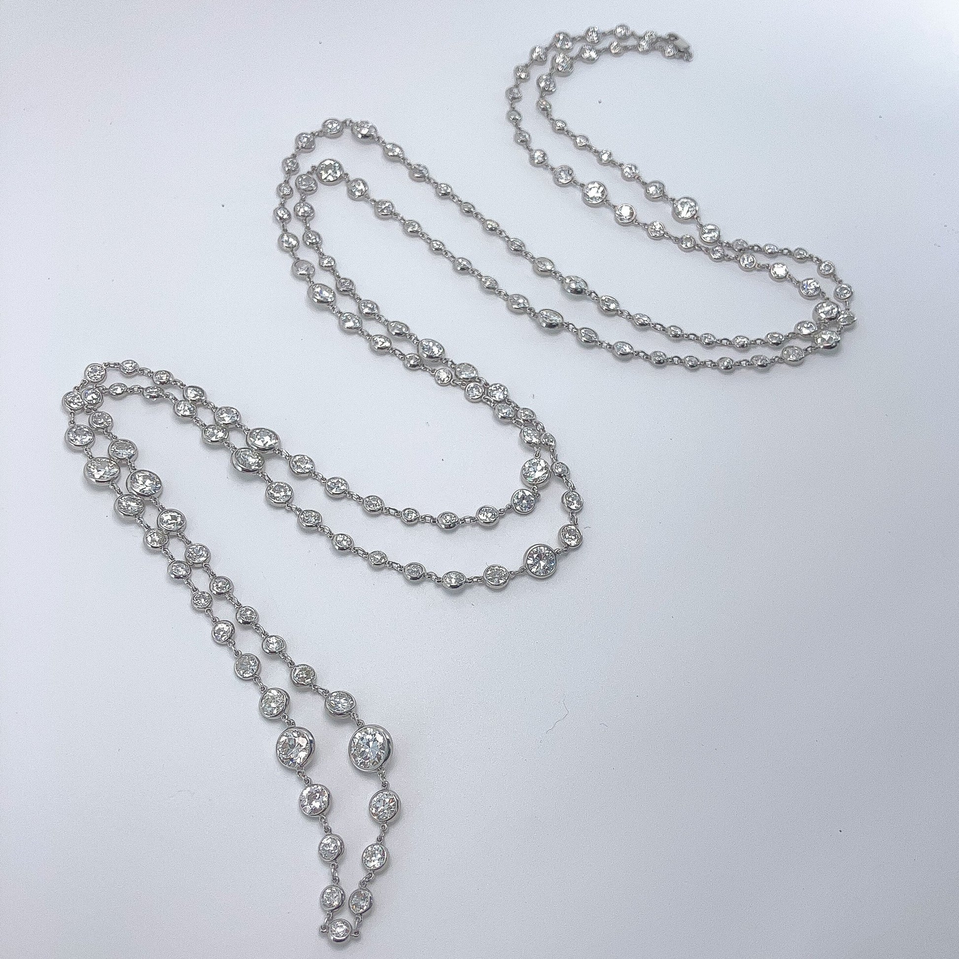 37.52cts Old European Cut Diamond Bezel 50" Chain, Platinum º - Forever Rox