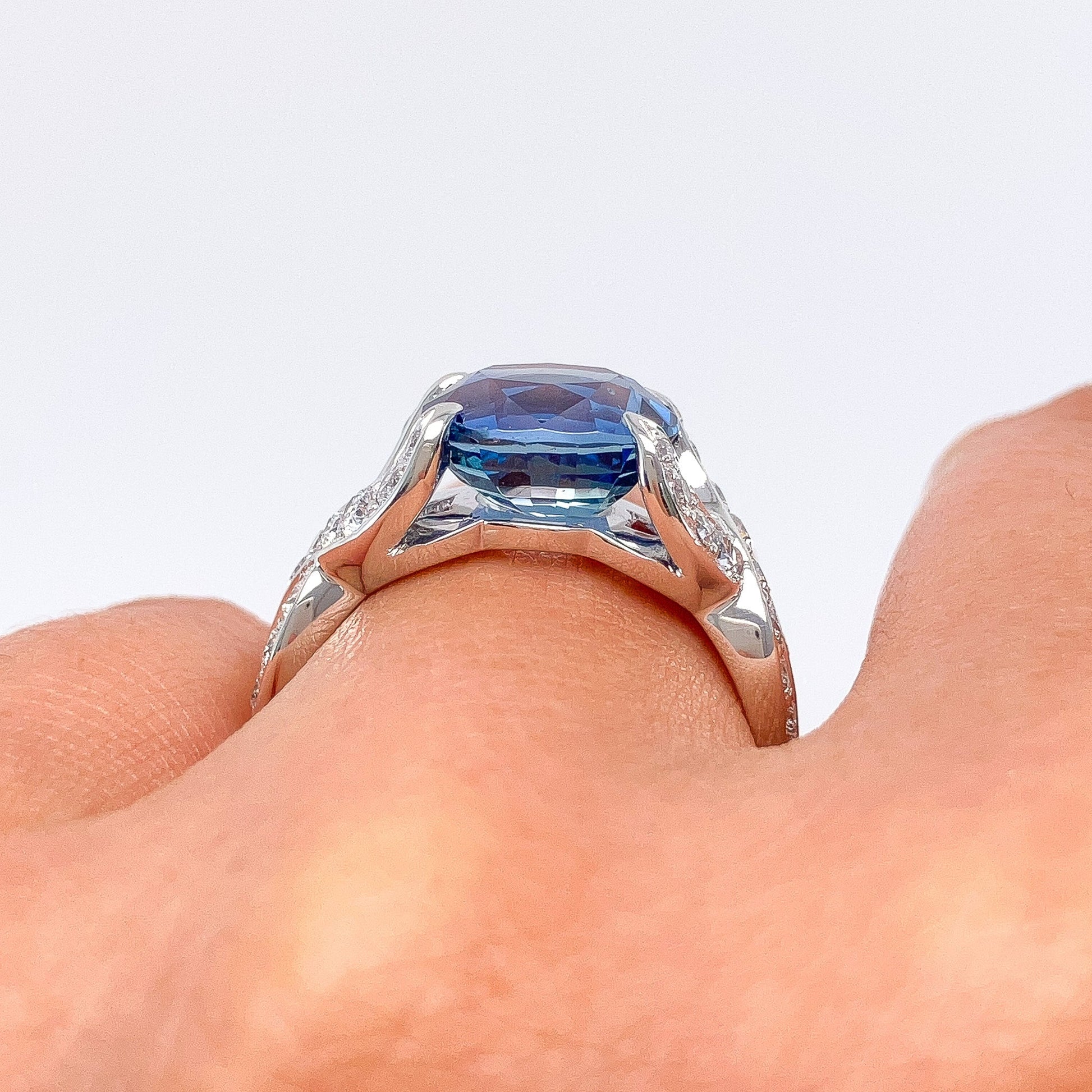 3.75ct GIA Certified Madagascar Sapphire & Diamond Ring by Verdura, Platinum - Forever Rox