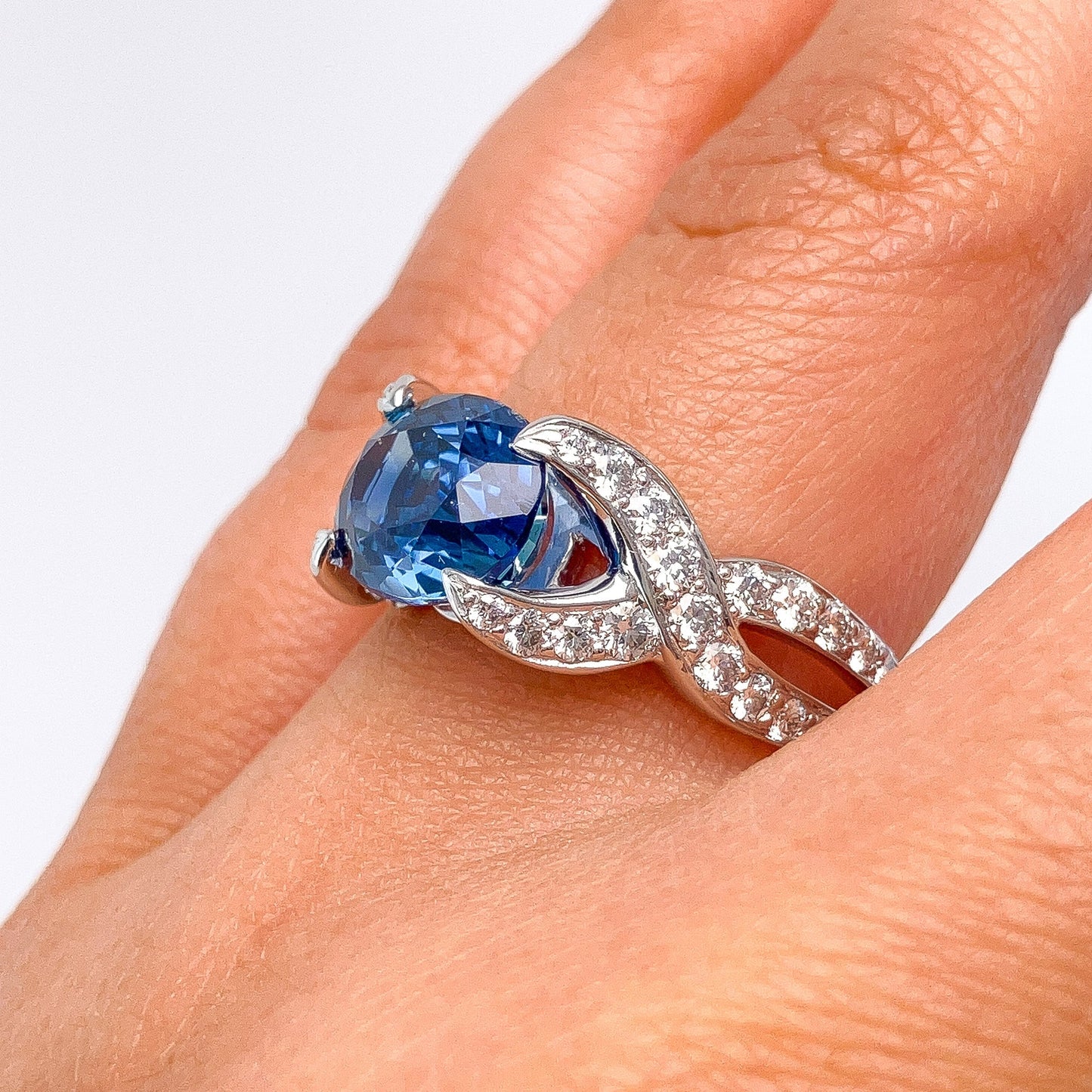 3.75ct GIA Certified Madagascar Sapphire & Diamond Ring by Verdura, Platinum - Forever Rox