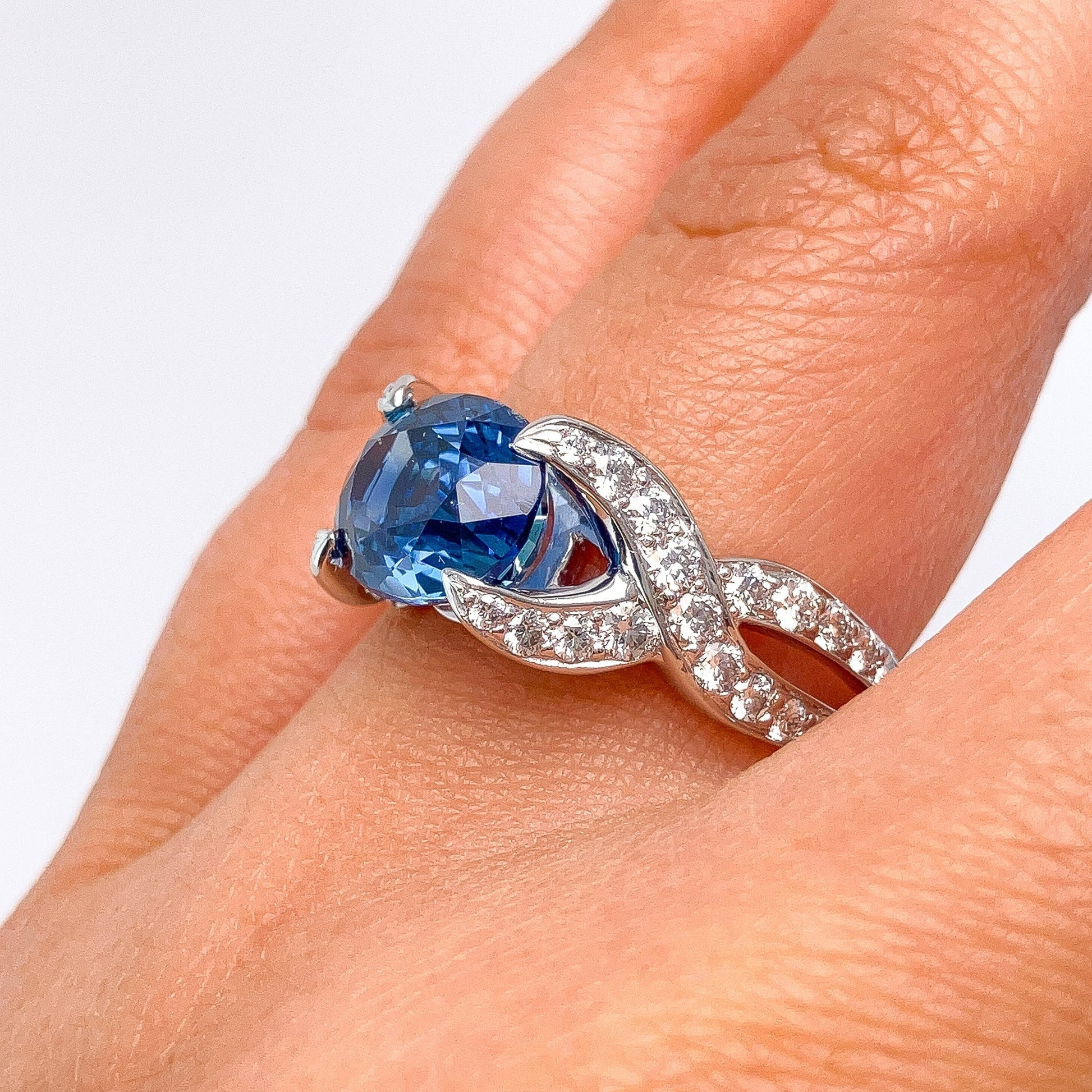 3.75ct GIA Certified Madagascar Sapphire & Diamond Ring by Verdura, Platinum - Forever Rox