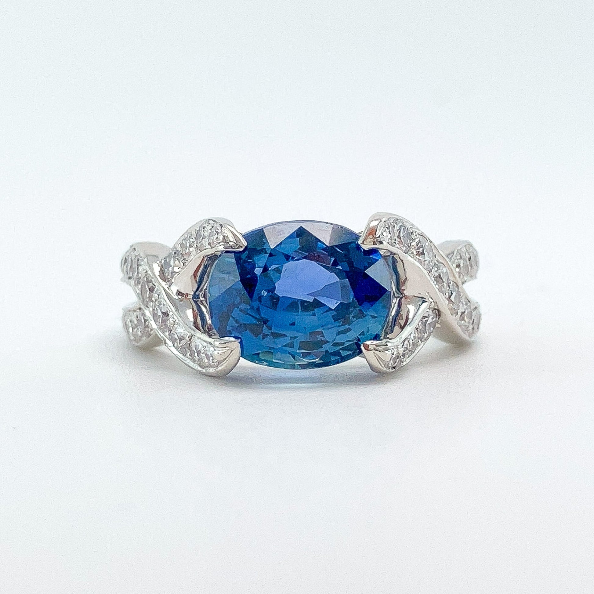 3.75ct GIA Certified Madagascar Sapphire & Diamond Ring by Verdura, Platinum - Forever Rox
