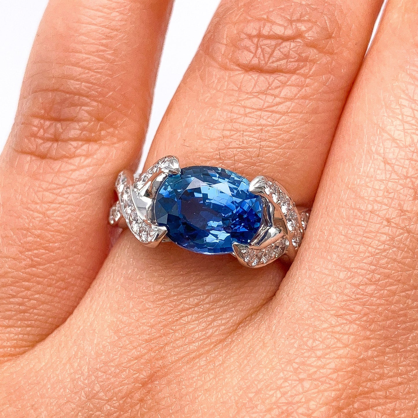 3.75ct GIA Certified Madagascar Sapphire & Diamond Ring by Verdura, Platinum - Forever Rox
