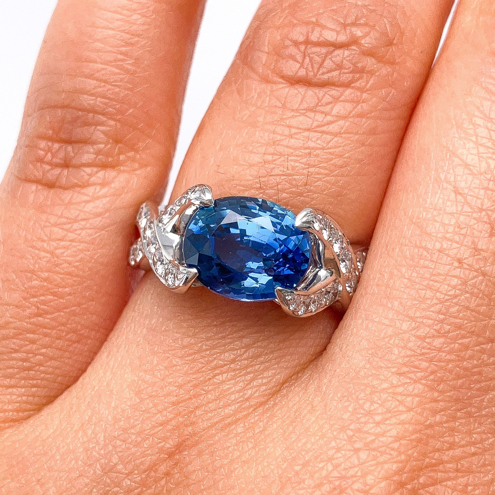 3.75ct GIA Certified Madagascar Sapphire & Diamond Ring by Verdura, Platinum - Forever Rox
