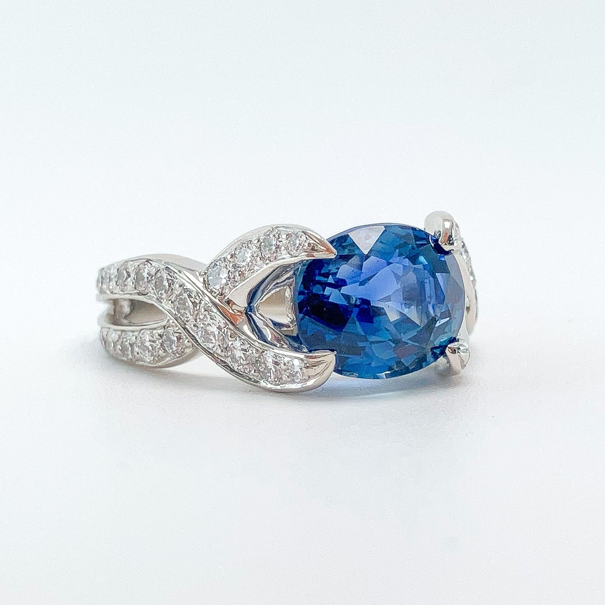 3.75ct GIA Certified Madagascar Sapphire & Diamond Ring by Verdura, Platinum - Forever Rox