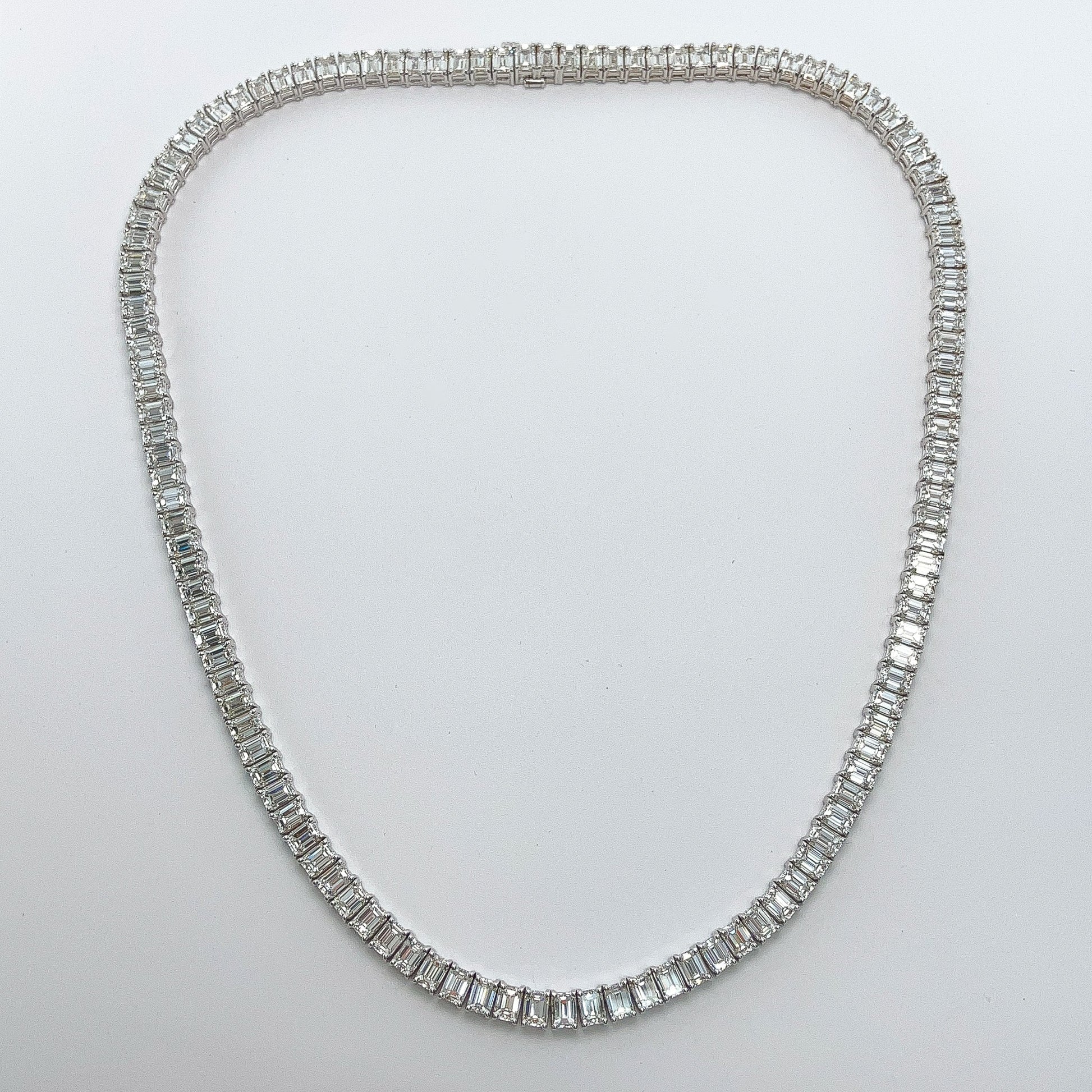 37.73cts Emerald Cut Diamond Tennis Necklace, 18k - Forever Rox Fine Jewelry