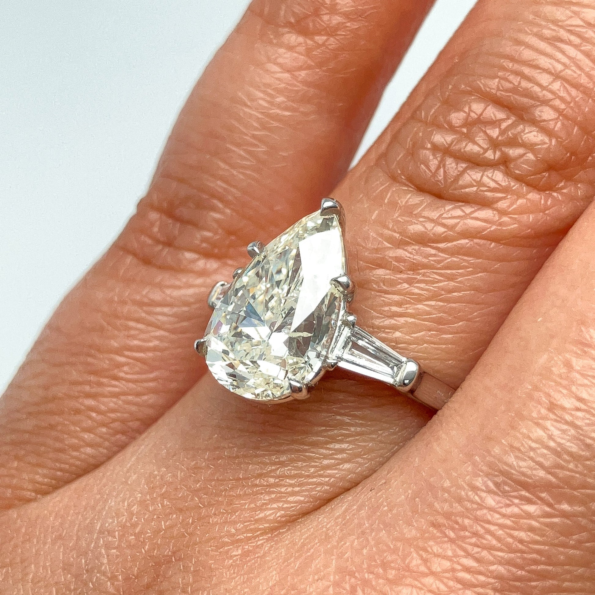 3.82ct GIA Certified Pearshape L/I1 Diamond Engagement Ring, Platinum - Forever Rox Fine Jewelry