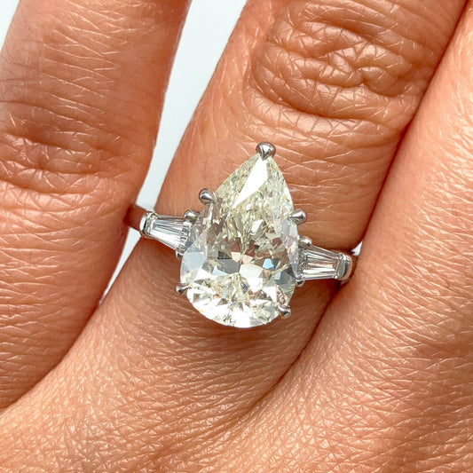 3.82ct GIA Certified Pearshape L/I1 Diamond Engagement Ring, Platinum - Forever Rox Fine Jewelry