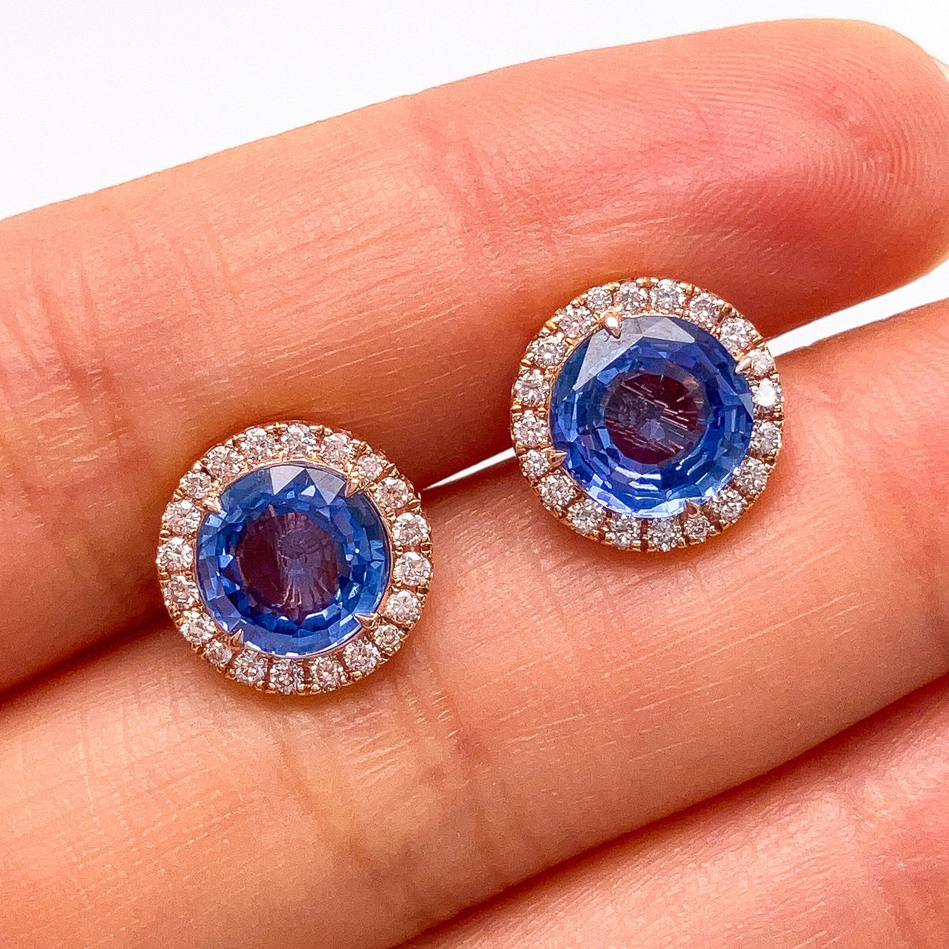 3.83cts GIA Certified Sri Lanka No Heat Sapphire & Pink Diamond Stud Earrings, 18k º - Forever Rox