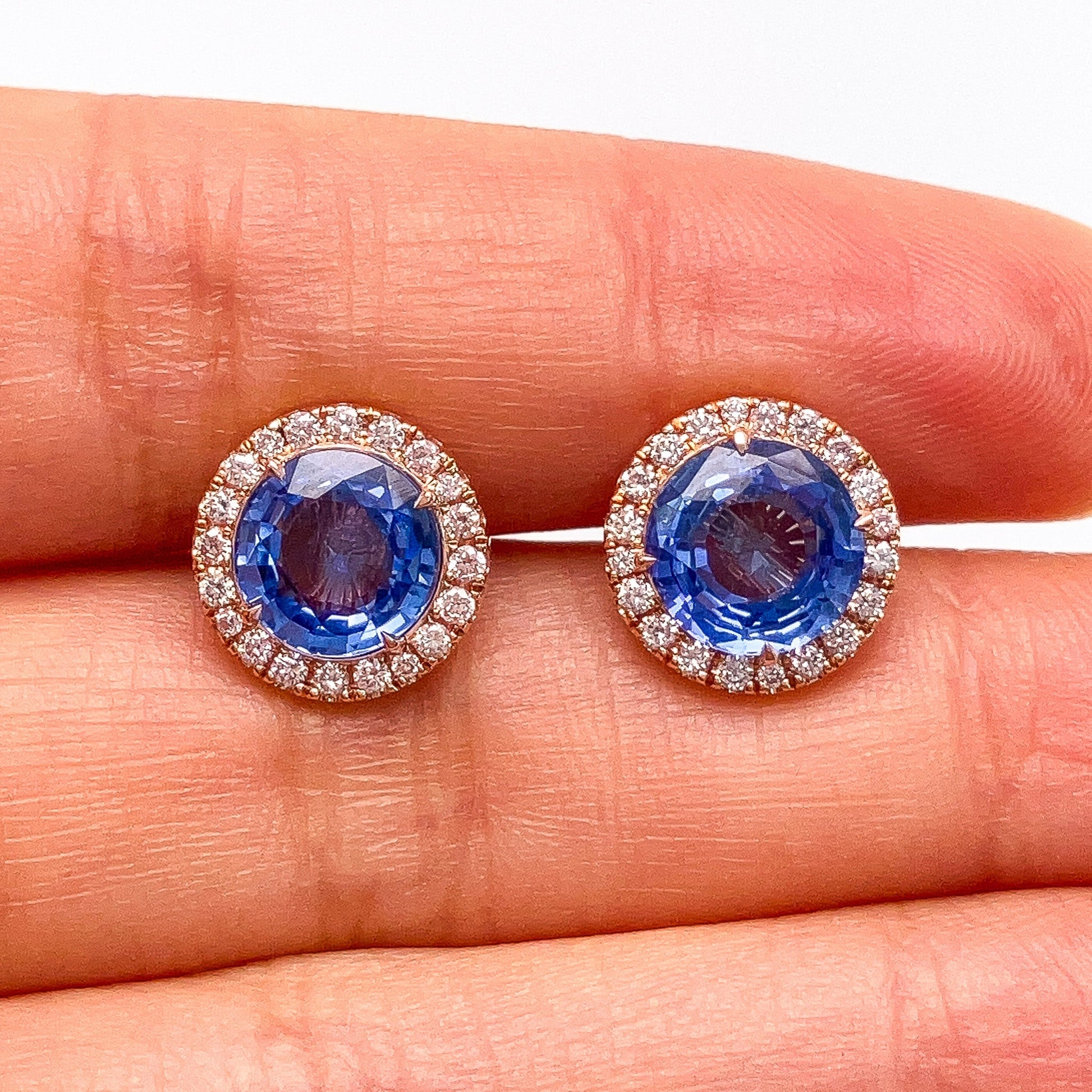 3.83cts GIA Certified Sri Lanka No Heat Sapphire & Pink Diamond Stud Earrings, 18k º - Forever Rox