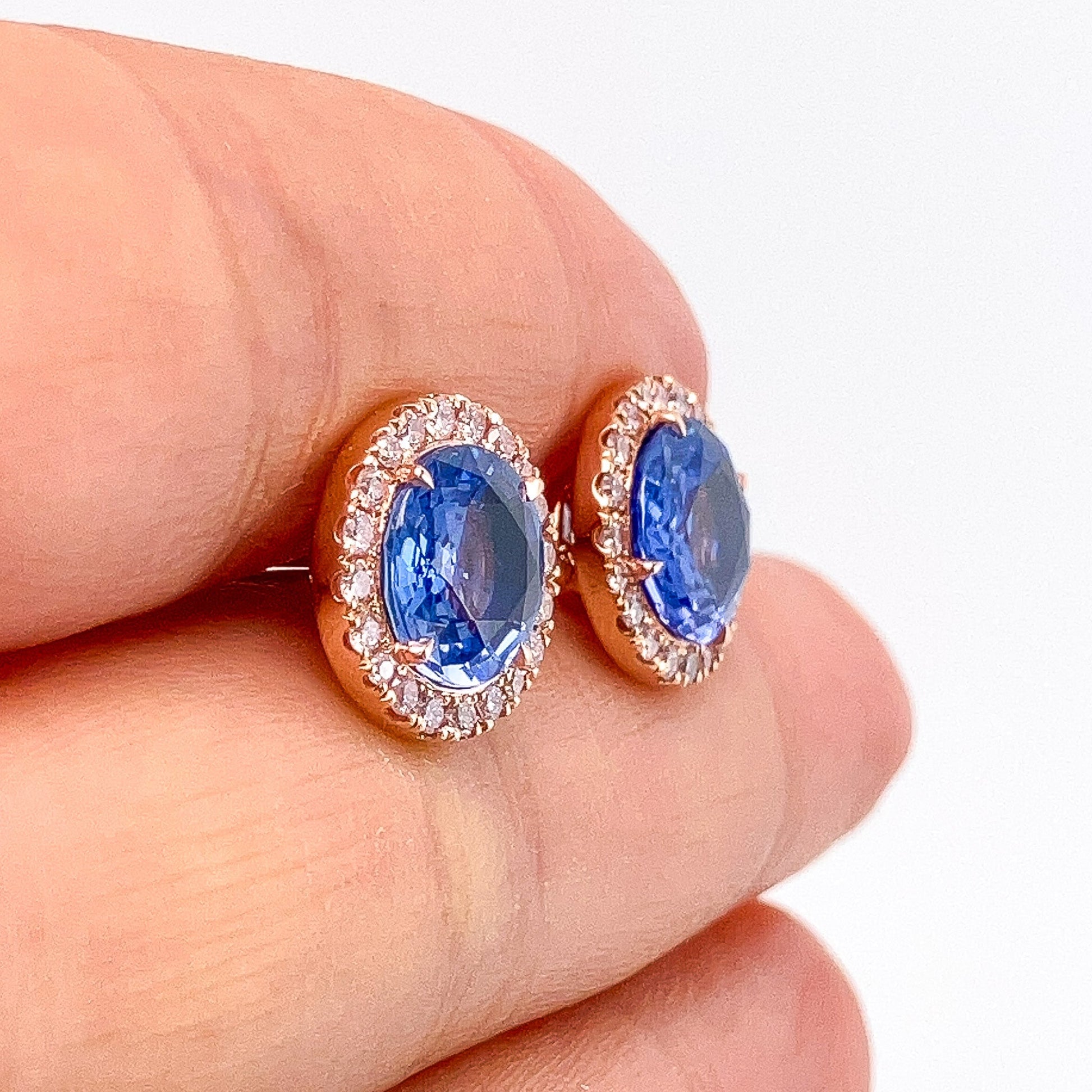 3.83cts GIA Certified Sri Lanka No Heat Sapphire & Pink Diamond Stud Earrings, 18k º - Forever Rox