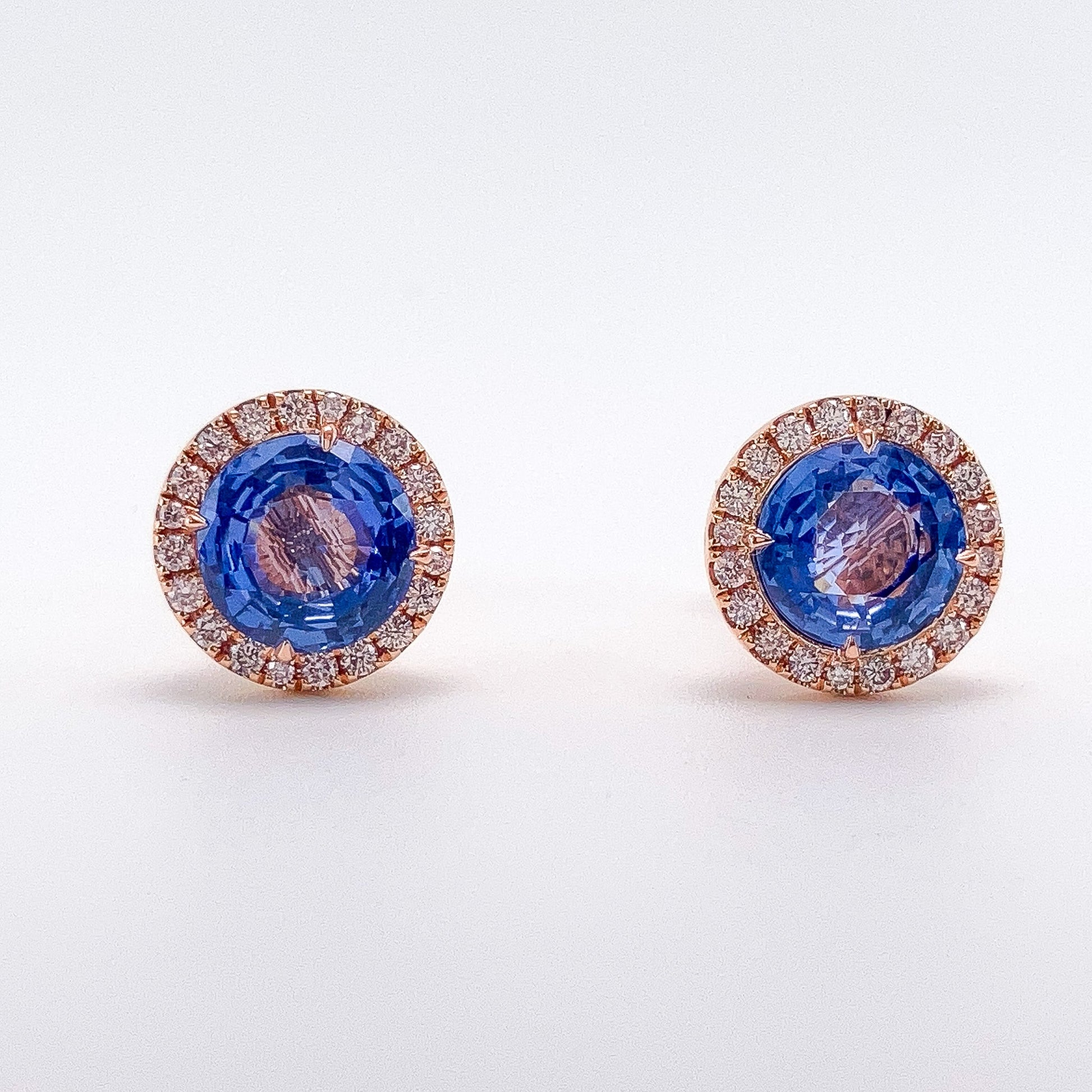 3.83cts GIA Certified Sri Lanka No Heat Sapphire & Pink Diamond Stud Earrings, 18k º - Forever Rox