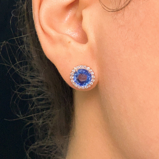 3.83cts GIA Certified Sri Lanka No Heat Sapphire & Pink Diamond Stud Earrings, 18k º - Forever Rox