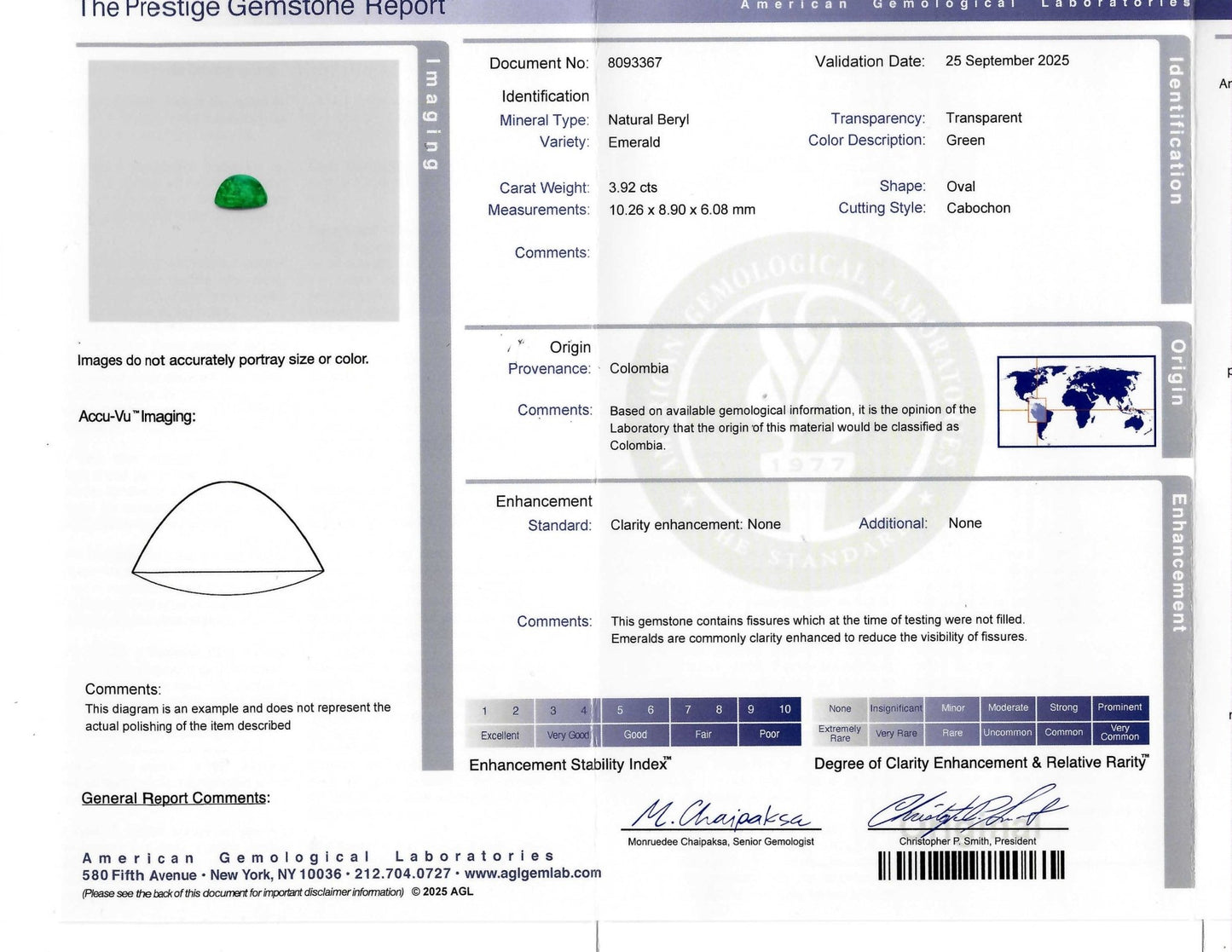 3.92ct AGL Certified Colombia No Oil Emerald Cabochon & Fancy Cut GIA Certified Diamond Three - Stone Ring, Platinum & 18k - Forever Rox