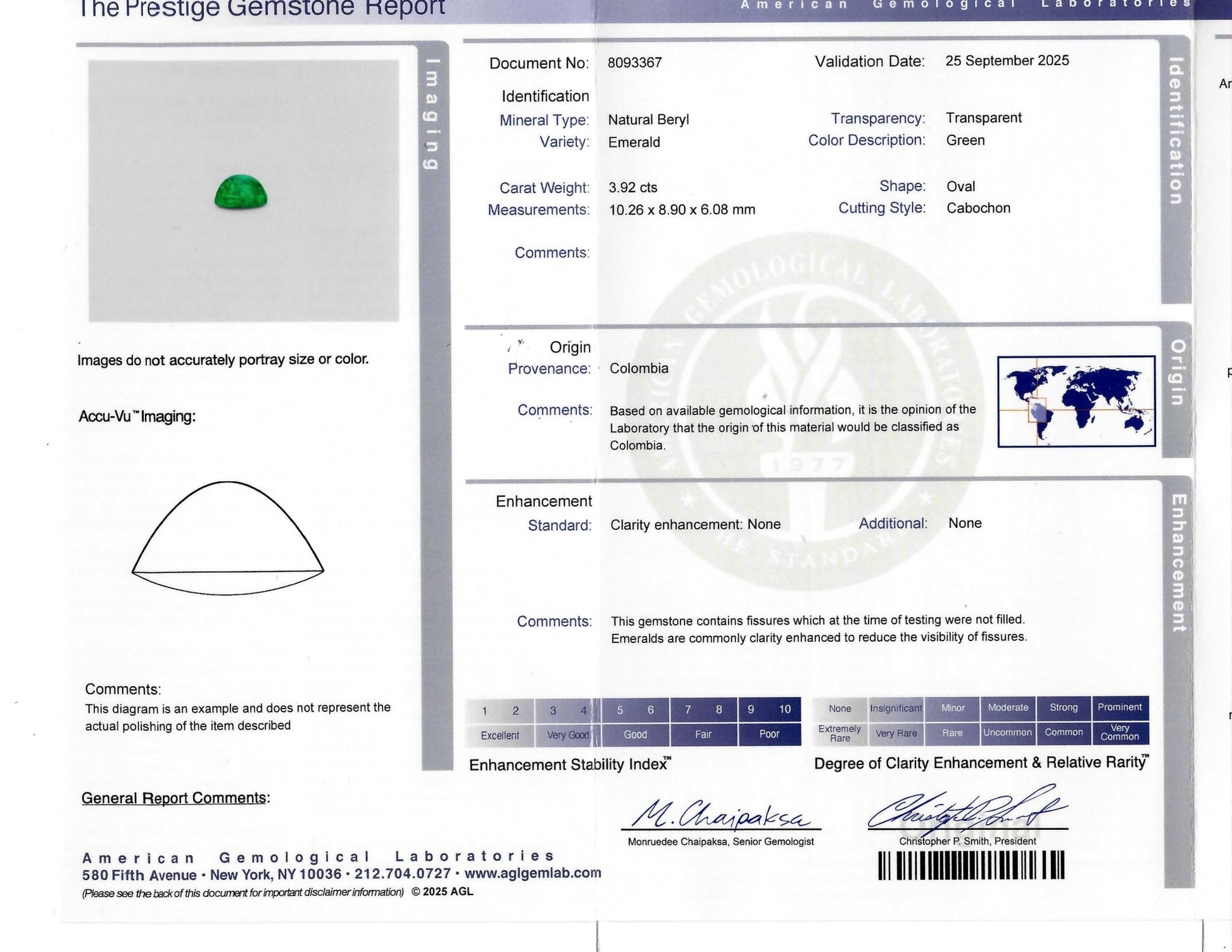 3.92ct AGL Certified Colombia No Oil Emerald Cabochon & Fancy Cut GIA Certified Diamond Three - Stone Ring, Platinum & 18k - Forever Rox