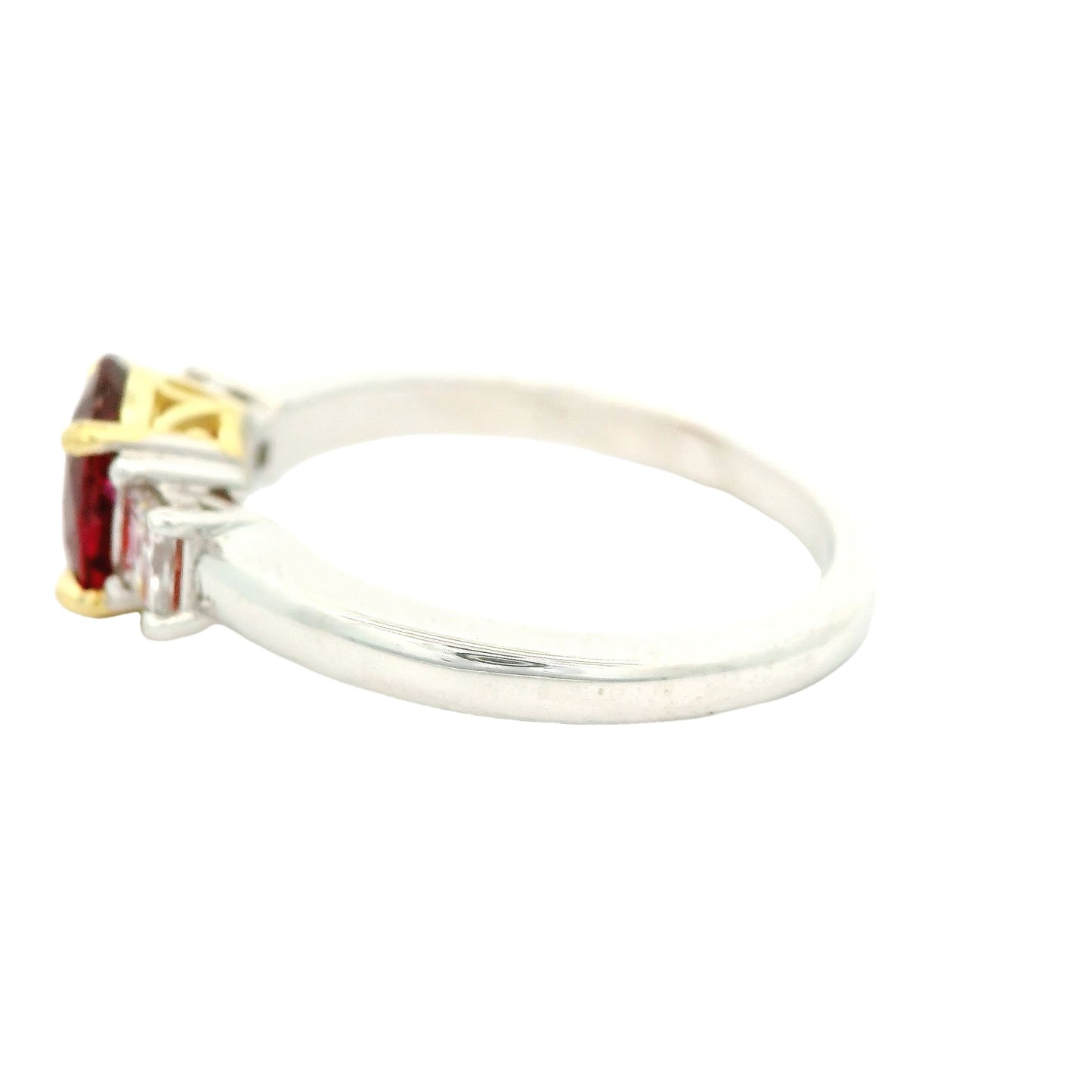 Burma Ruby & Square Emerald Cut Diamond Ring