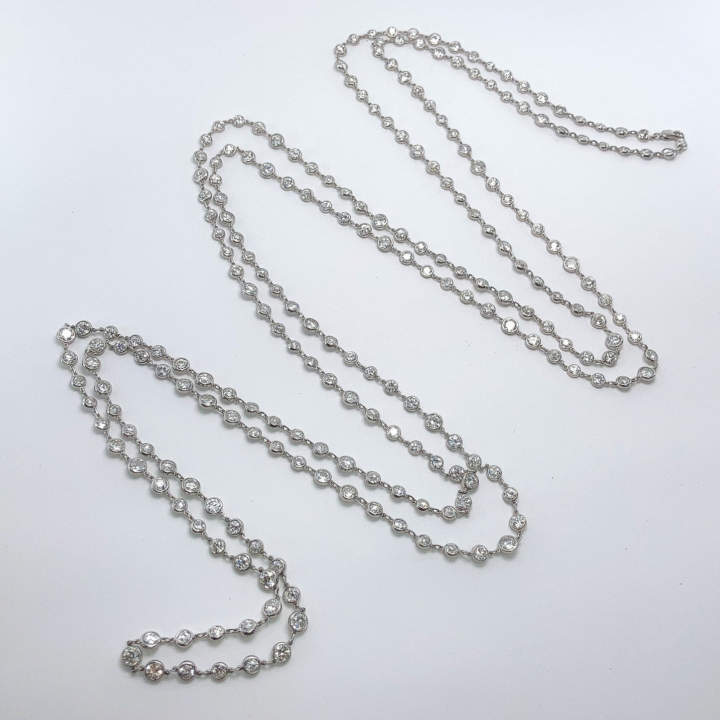 43.06cts Old European Cut Diamond Bezel 70" Chain, Platinum - Forever Rox