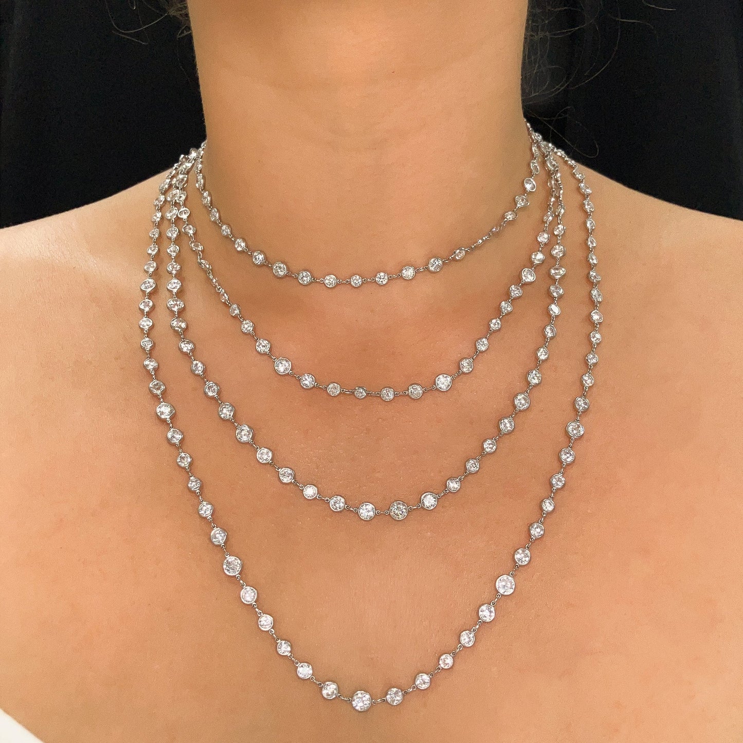 43.06cts Old European Cut Diamond Bezel 70" Chain, Platinum - Forever Rox